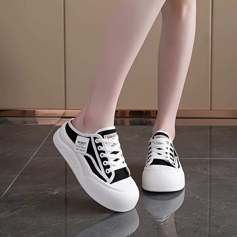 Women'S Breathable Canvas Sneakers Half-Top Thick Sole Flat Heel All-Season
