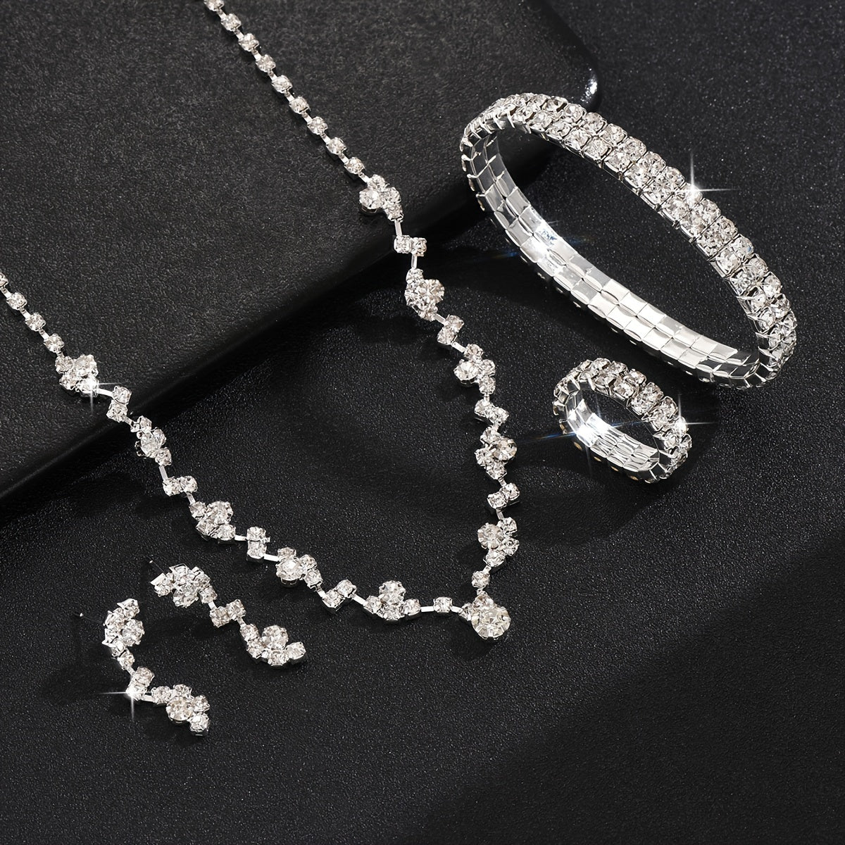 Women's Jewelry Set with Necklace Bracelet Earrings Ring in Gold Silver Black for Weddings