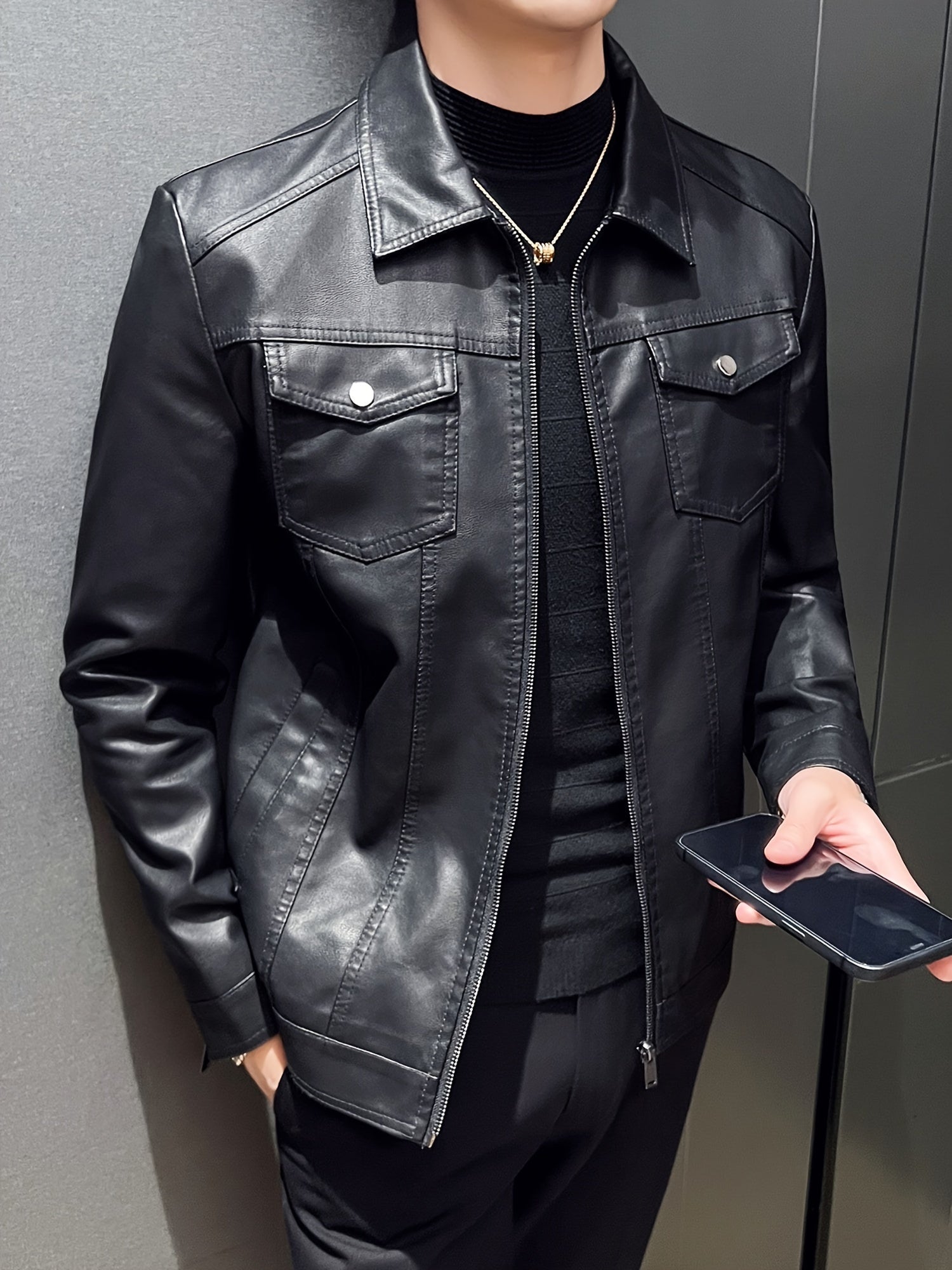 Мужская водонепроницаемая ветронепроницаемая куртка с воротником из ПУ и множеством карманов