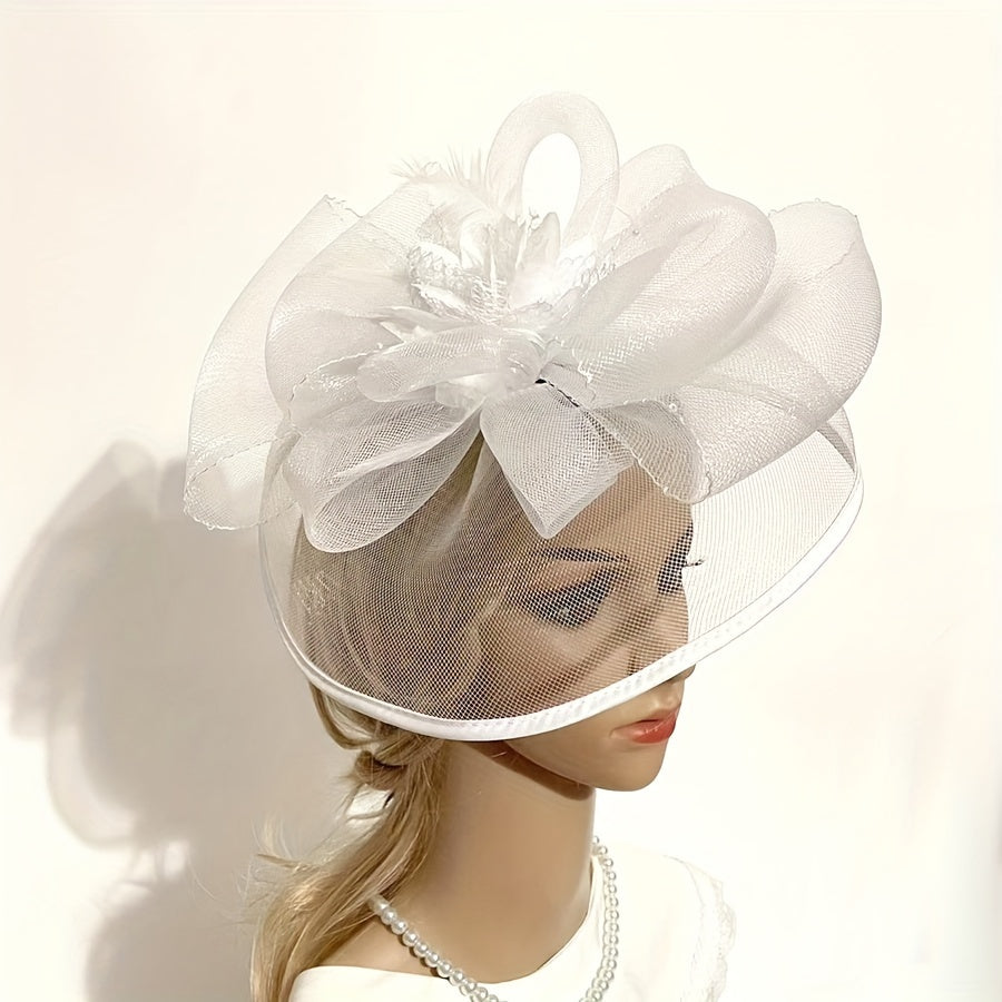 Women's Elegant Fascinator Flower Headband with Hair Clip Pillbox Hat for Cocktail Tea Party