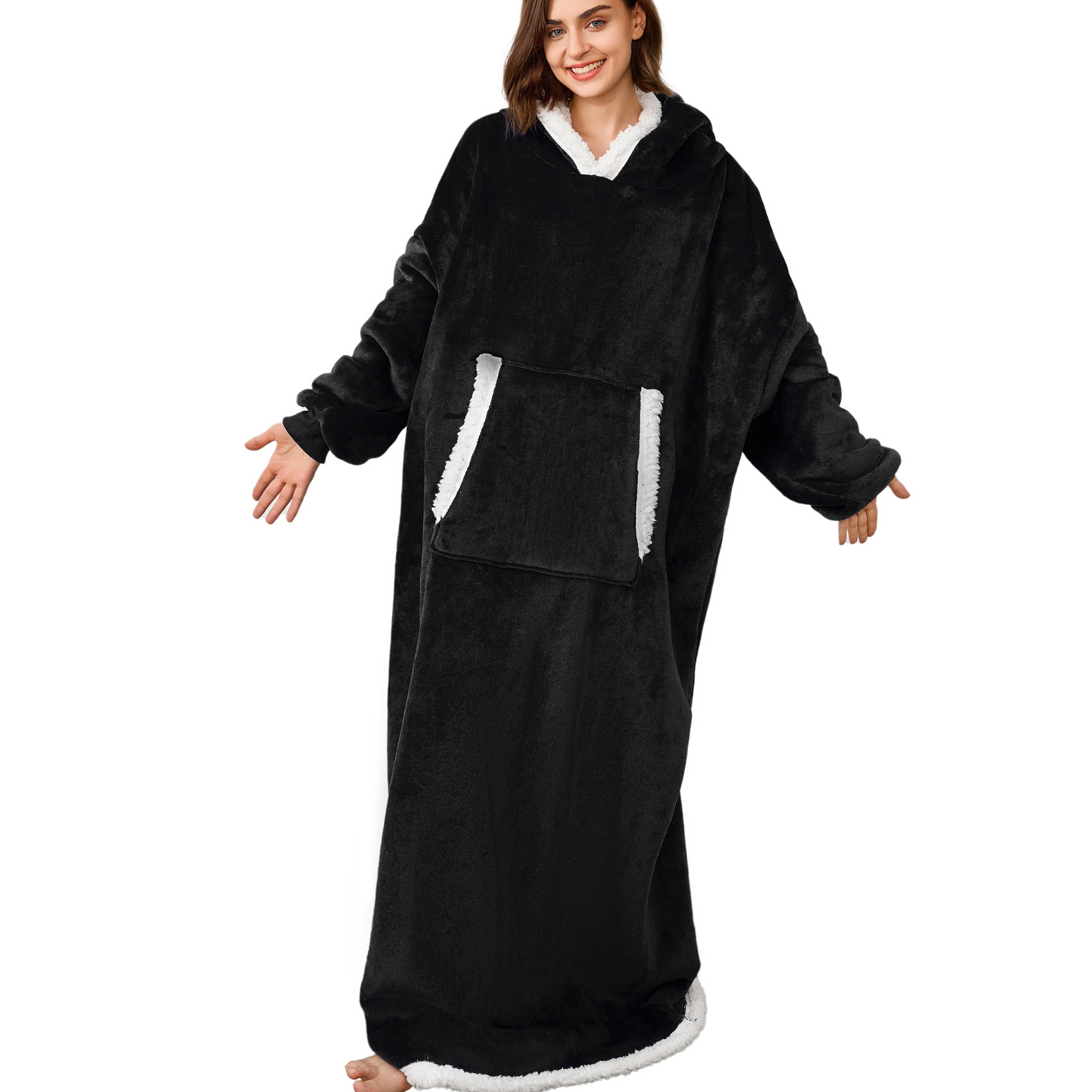 Sudadera con capucha tipo manta para mujer con forro Sherpa, bolsillos grandes y capucha