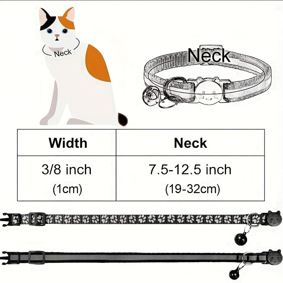Reflective Cat Collars for Kittens with Footprints Bells Breakaway Design Polyester 2 Pack