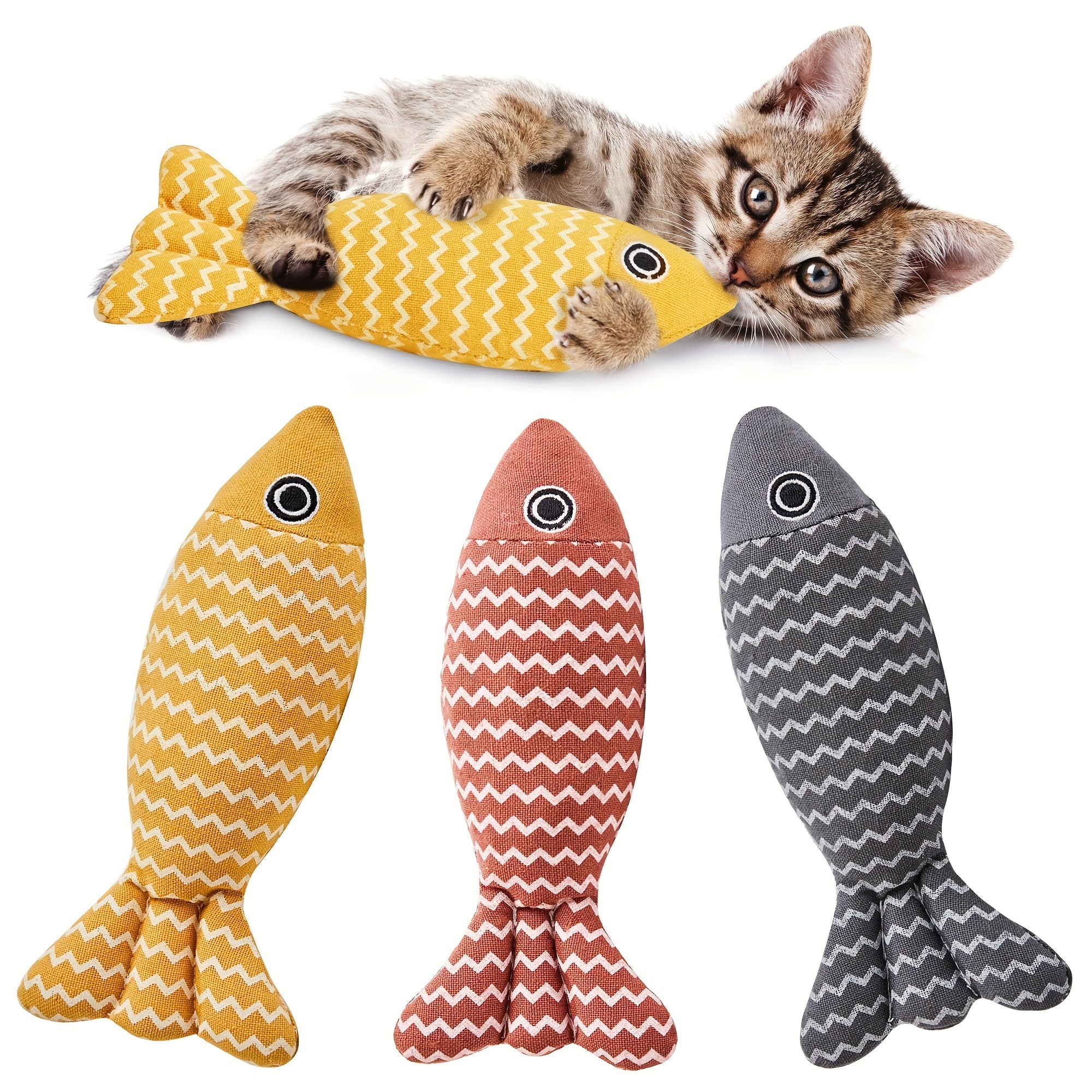 Durable Linen Fish-Shaped Cat Toy for Interactive Play with Sound