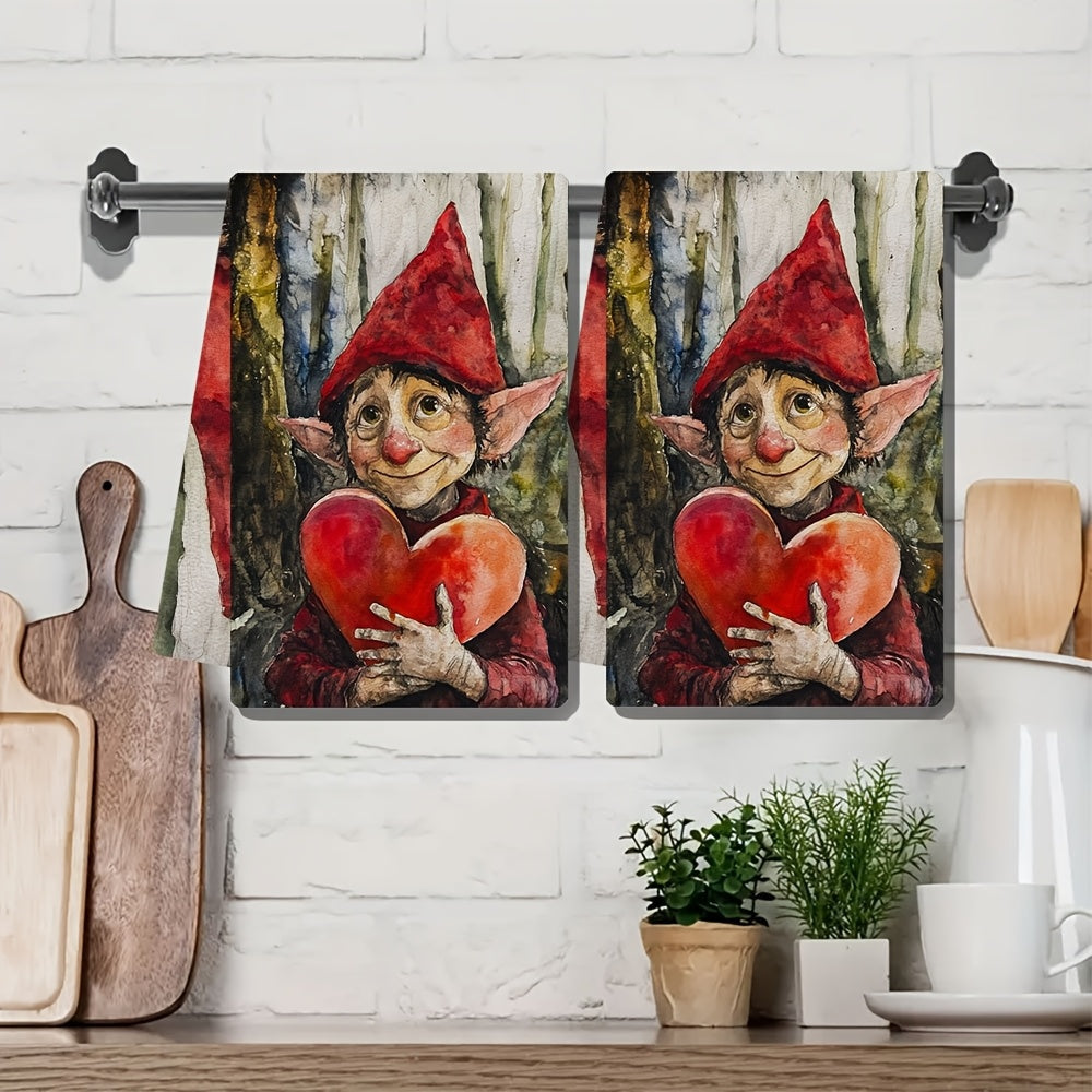 Valentine's Day Elf Kitchen Towels Ultra-Soft Absorbent 40x60 cm
