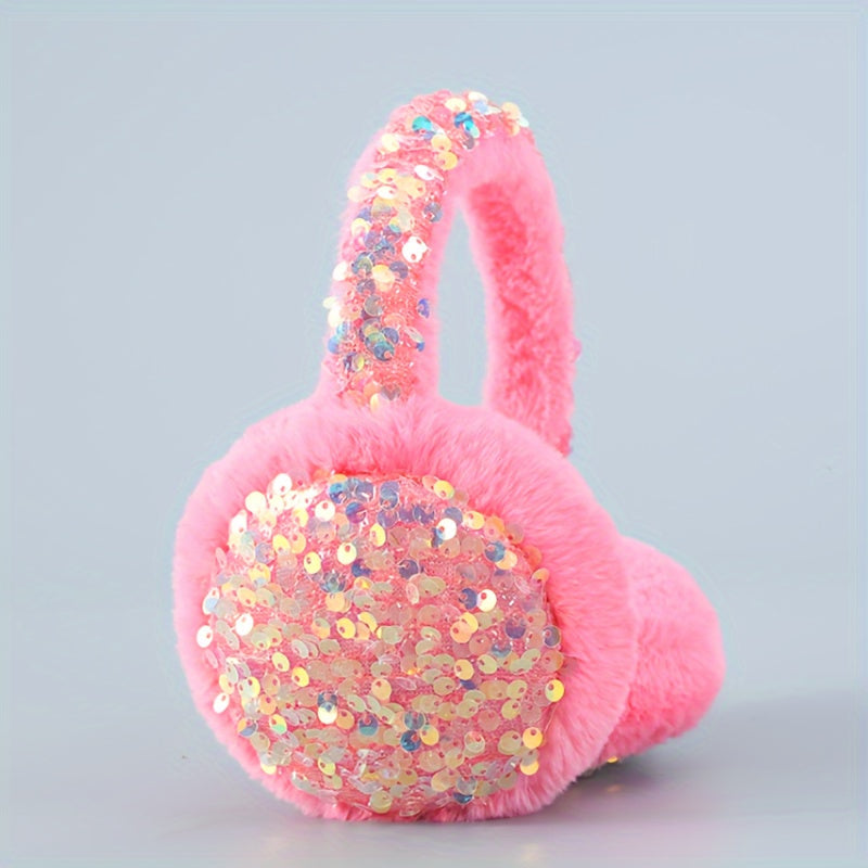 Plush Cartoon Earmuffs for Winter Warmth and Fashion with Sequins