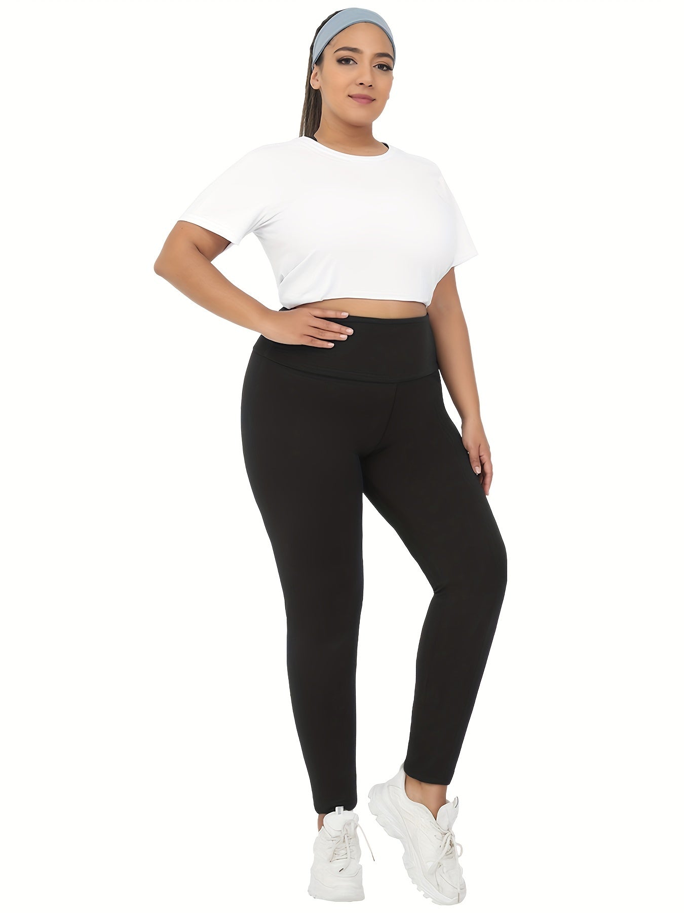 Plus Size High-Waisted Tummy Control Yoga Leggings for Women Blue