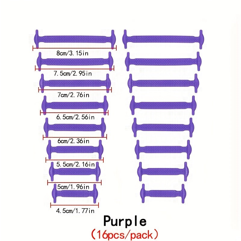 16PCS Elastic Silicone No-Tie Shoelaces with Clips for Sneakers and Athletic Shoes