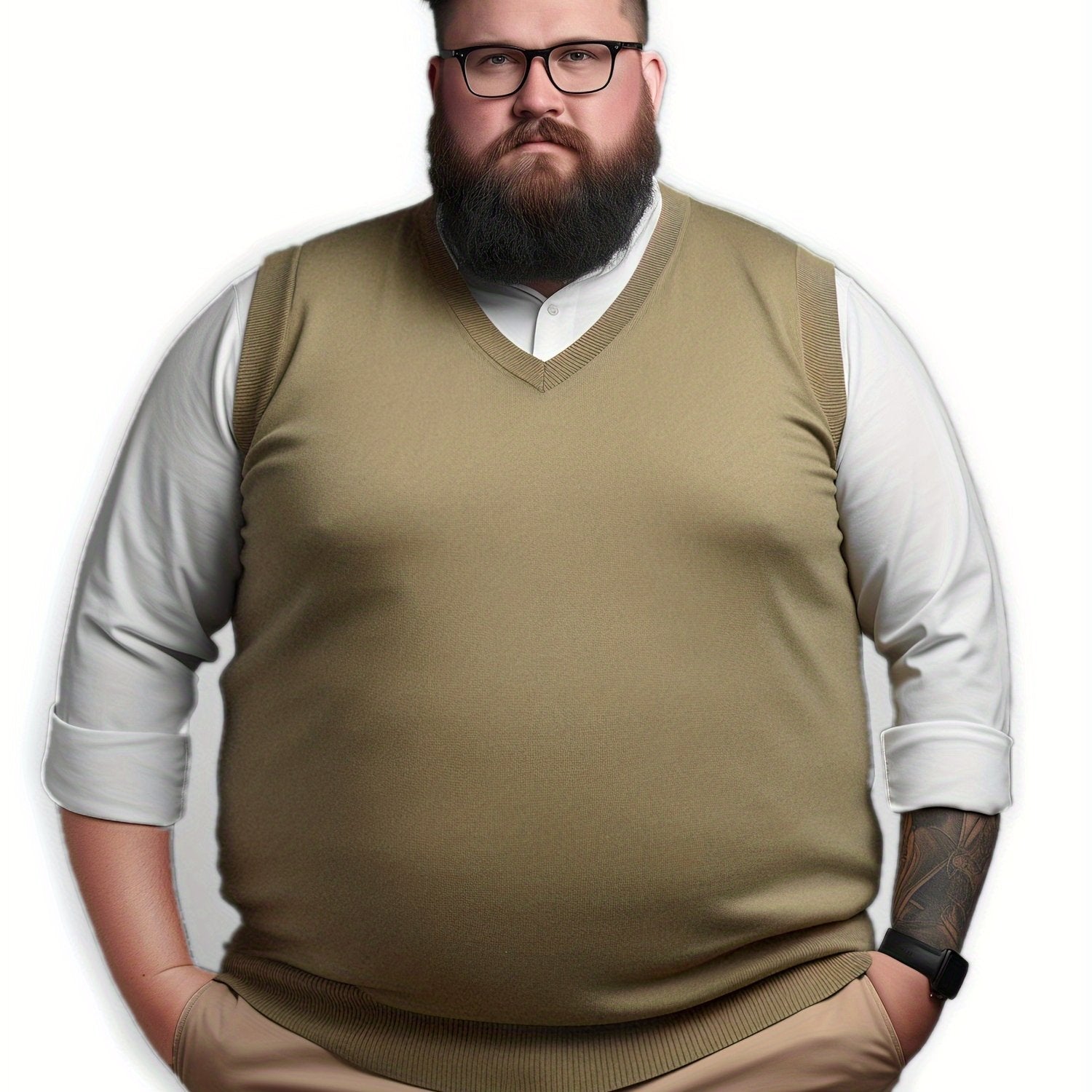 Erkaklar uchun Katta O'lchamdagi Yengsiz Trikotaj Sviter Vest, Qora Yashil rangda, V-shaklidagi detali bilan. Golf va Ofis Kafesi uchun ideal, Mashinada yuvish mumkin, Zamonaviy Chiziqli Qo'ltiq joylari, mustahkam Spandexdan tayyorlangan.