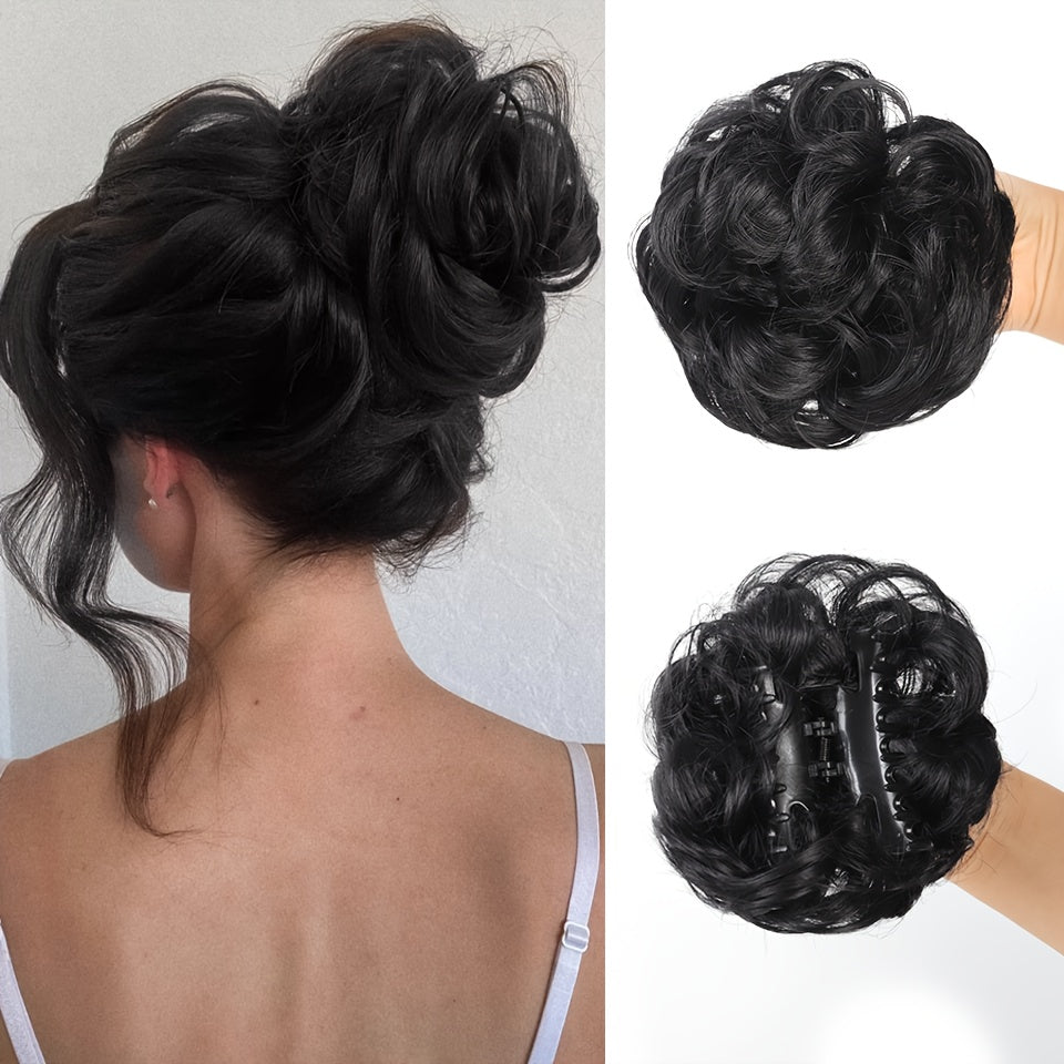 Women’s Messy Bun Hairpiece Beads Curly Wave Claw Clip Extension