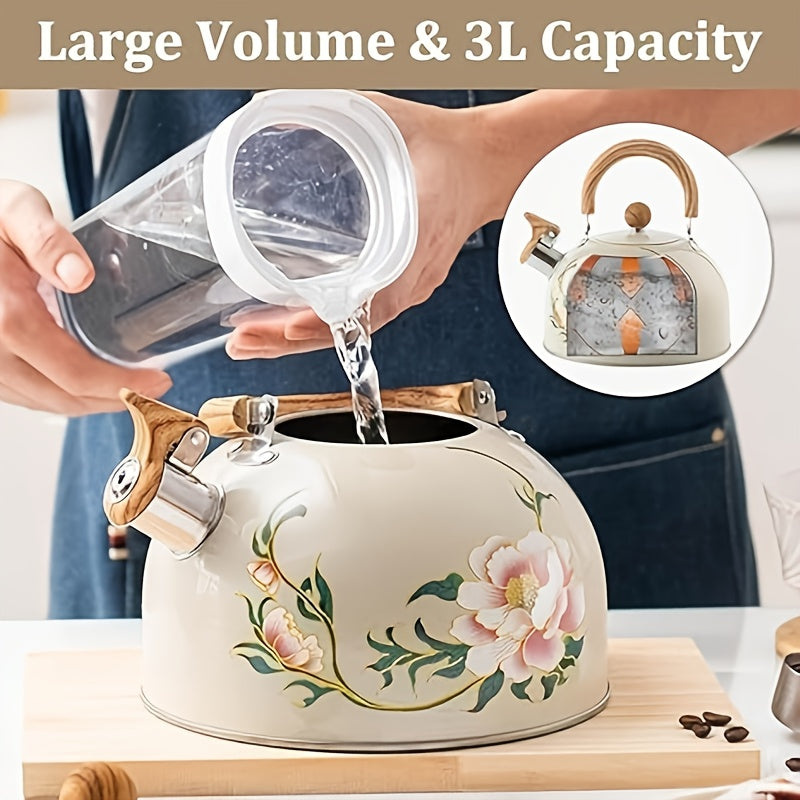 Stainless Steel Chinese-Style 3L Whistling Tea Kettle for Stove Top Use