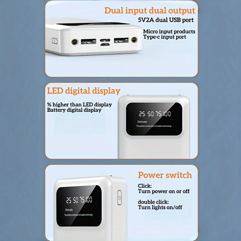 Portable Power Bank with USB Type-C Rechargeable Lithium Battery