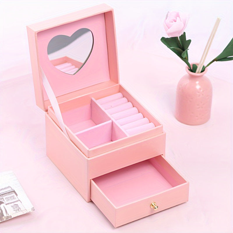 Jewelry Storage Box for Women with Drawer for Rings Earrings and Necklaces