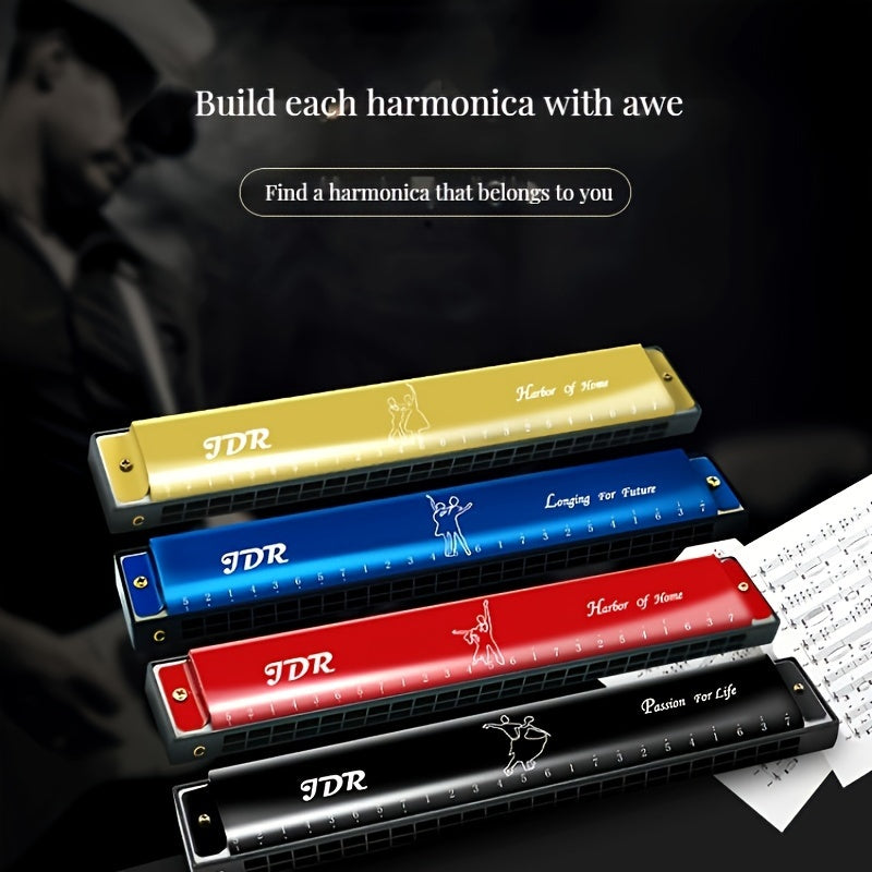 Губная гармошка диатоническая на 24 отверстия в тональности C, черный металл, с футляром