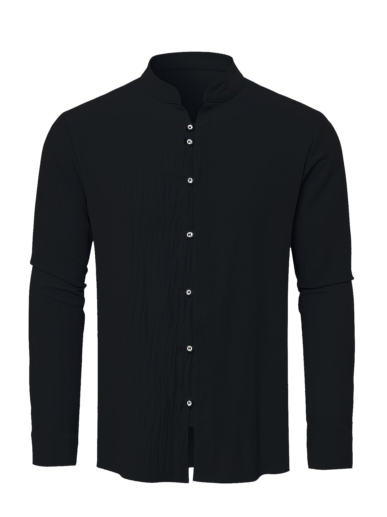 Men's Cotton Solid Color Stand Collar Long Sleeve Casual Shirt for Spring and Fall