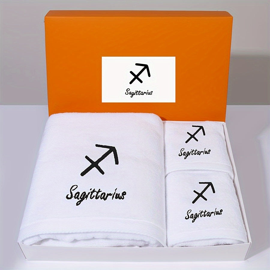 Набор из двенадцати вышитых полотенец с созвездиями, включая 1 банное полотенце и 2 полотенца для рук. Мягкие, впитывающие и стильные аксессуары для ванной.