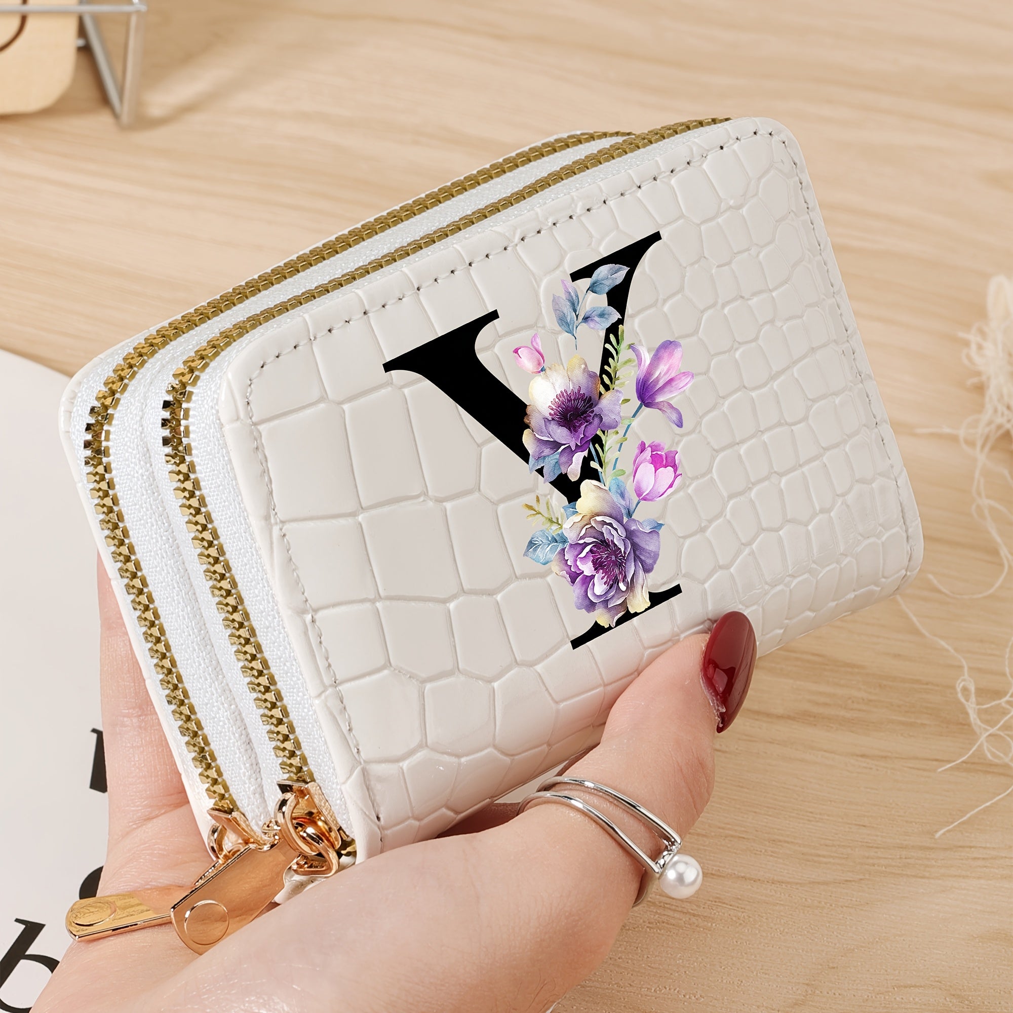 Minimalist Floral Credit Card Holder with Zipper Coin Purse for School and Back-to-School Supplies