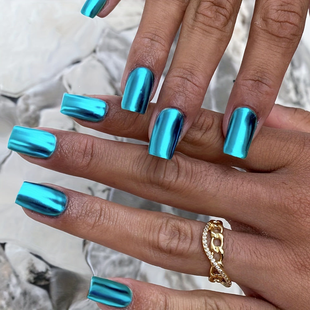 Blue Mirror Finish Metal Nail Polish for Long-Lasting Quick-Dry Manicure