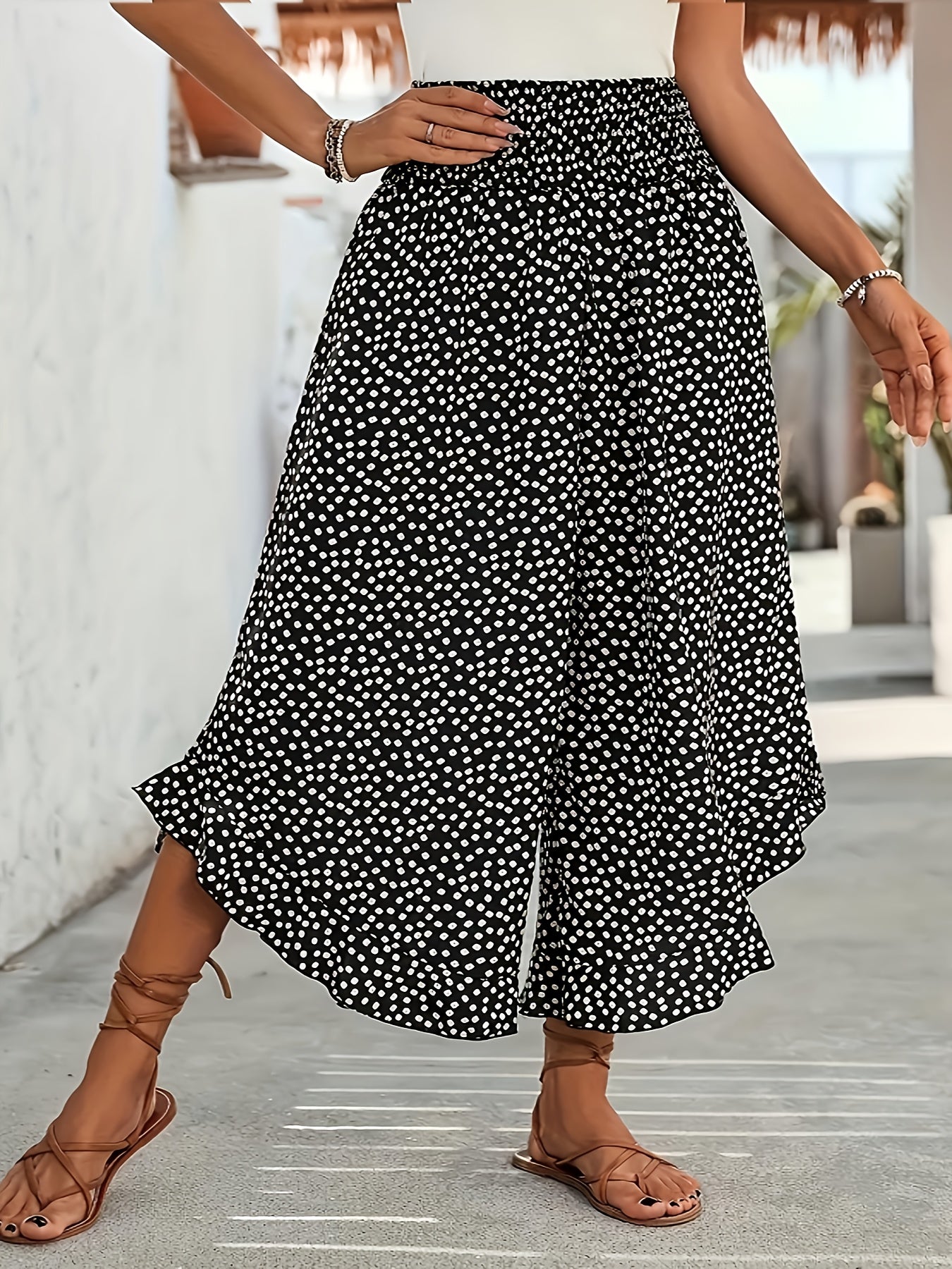 Women's Plus Size Floral Print Wide Leg Pants High-Waisted All-Season