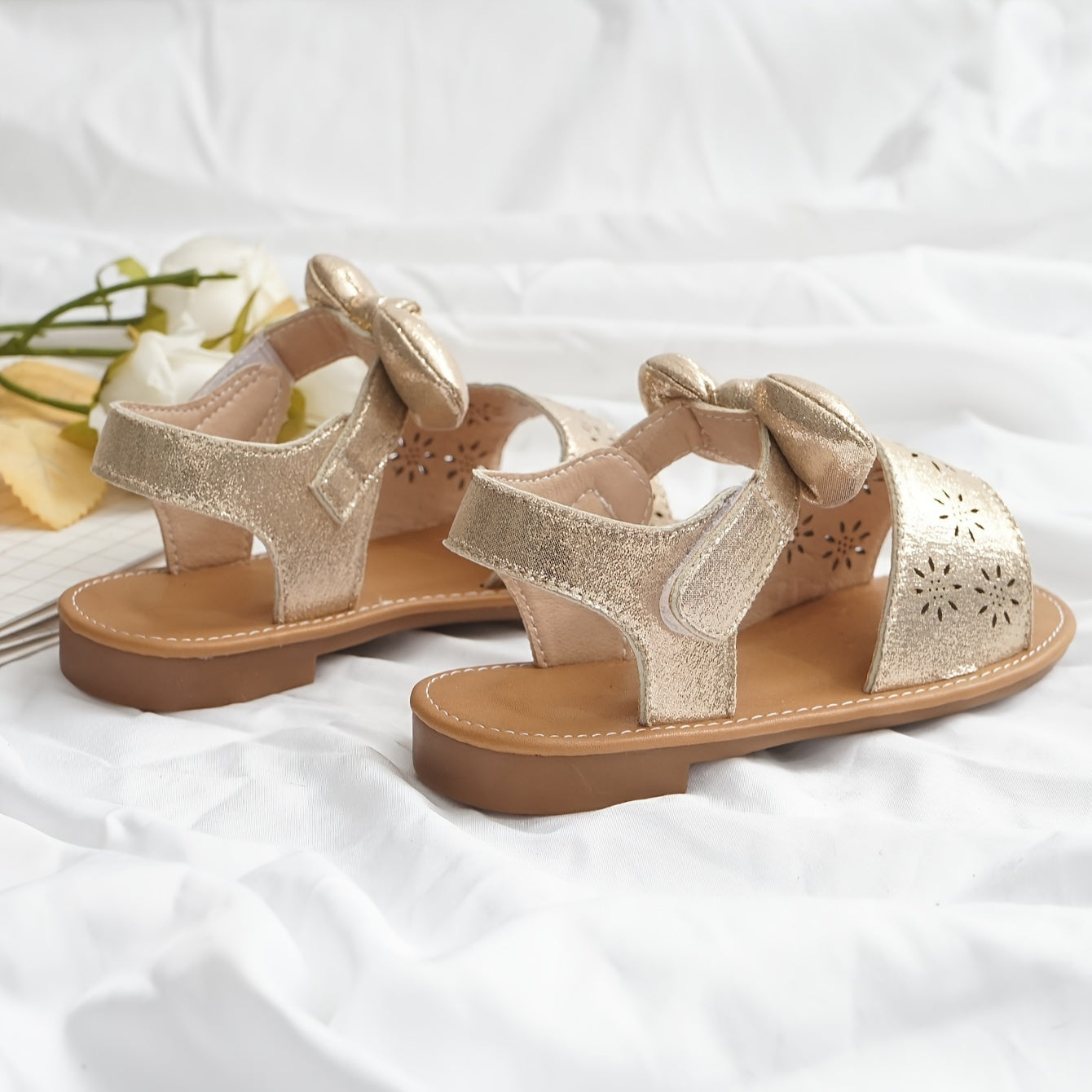 Girls Summer Princess Sandals Breathable Bow Glittery Floral Adjustable Strap