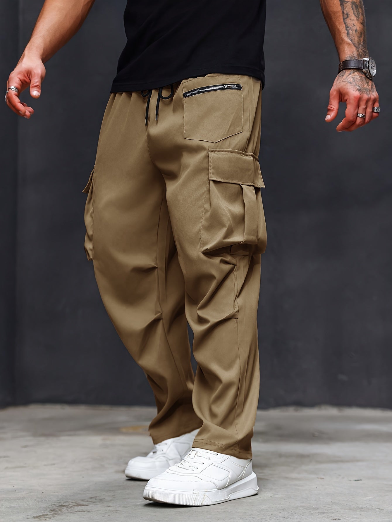 Plus Size Men's Cargo Pants Athletic Casual Regular Fit Solid Polyester