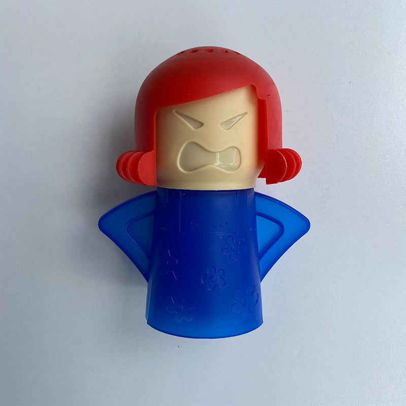 Microwave Cleaner Spray with Angry Mom Design for Grease and Stain Removal from Plastic Surfaces