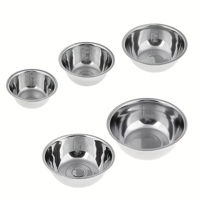 Set of 5 Stainless Steel Mixing Bowls with Scales for Cooking Baking and Meal Prep