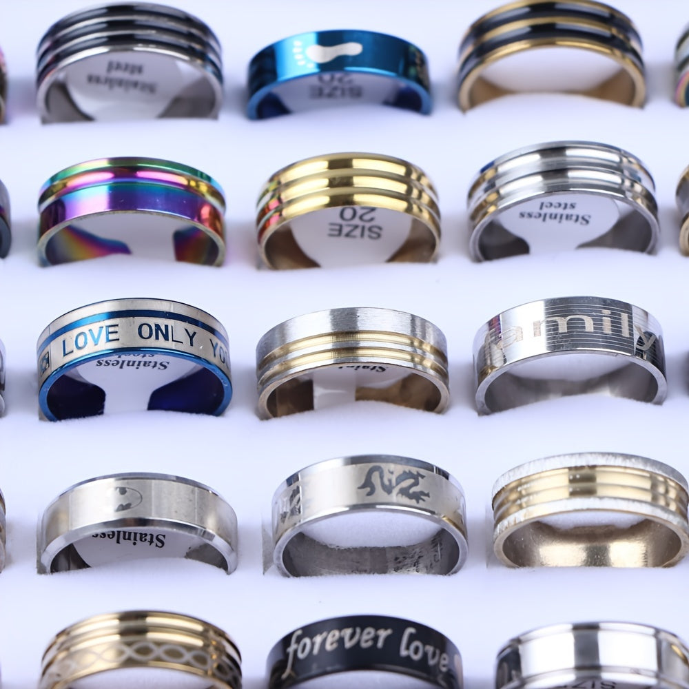 Set of 20 Stainless Steel Heart Design Fashion Rings for Men and Women