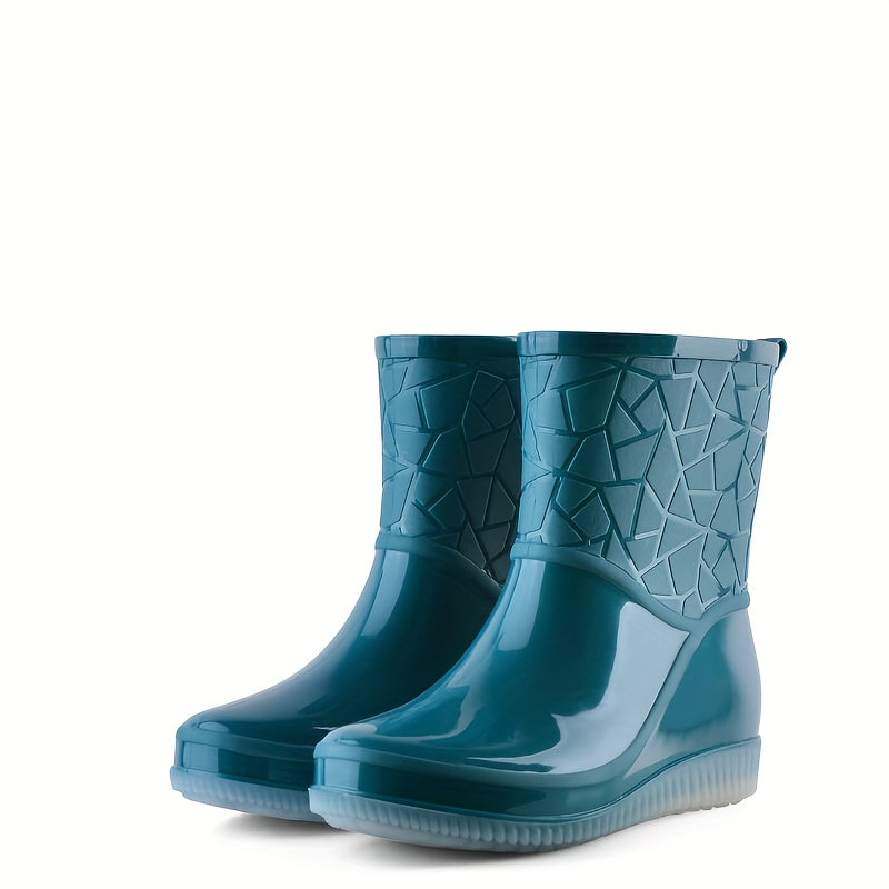 Women's Rain Boots PVC Waterproof Slip-On Ankle Flat Heel Casual Solid Color