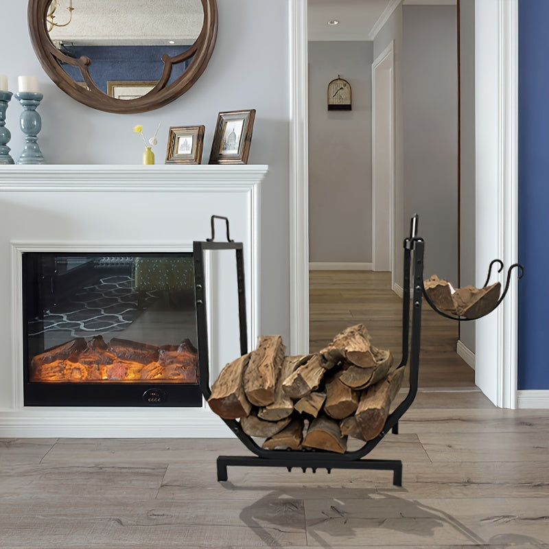 Sturdy Metal Firewood Rack Compact Wood Storage for Home and Workspace