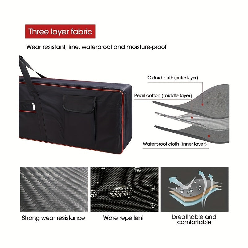 10mm Oxford Nylon Keyboard Bag with Full Cover, Padded Shoulder Straps, Zippered Pockets, Reflective Strips Black