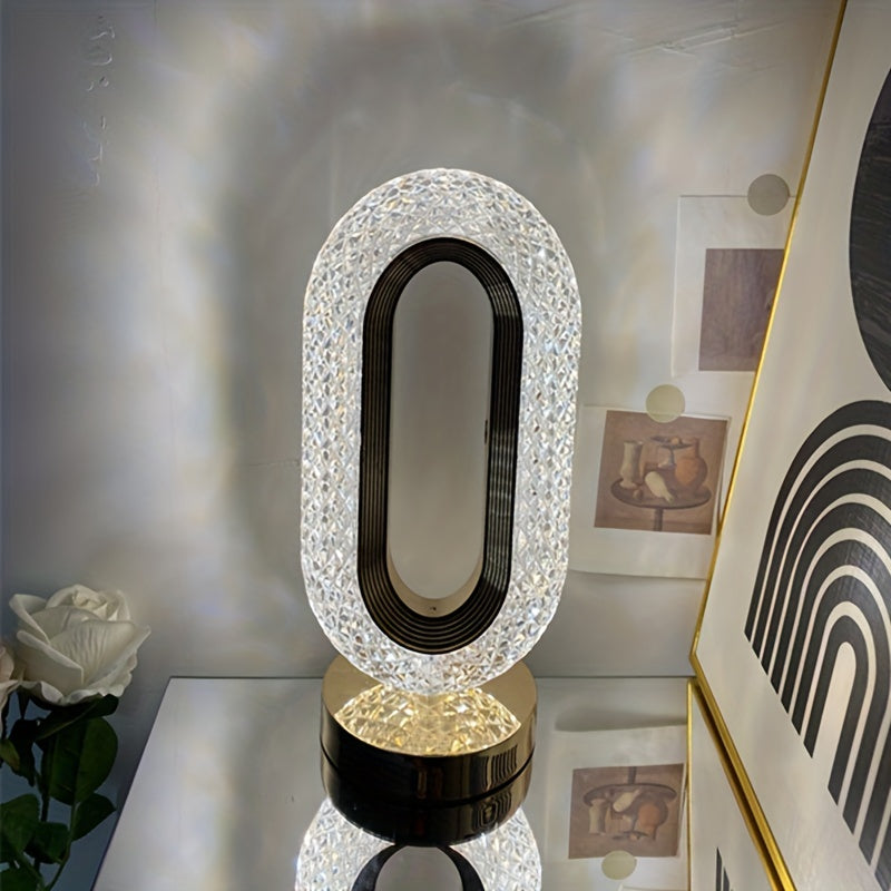 Oval Crystal Table Lamp with USB Charging Touch Control Modern Bedroom Living Room Decor