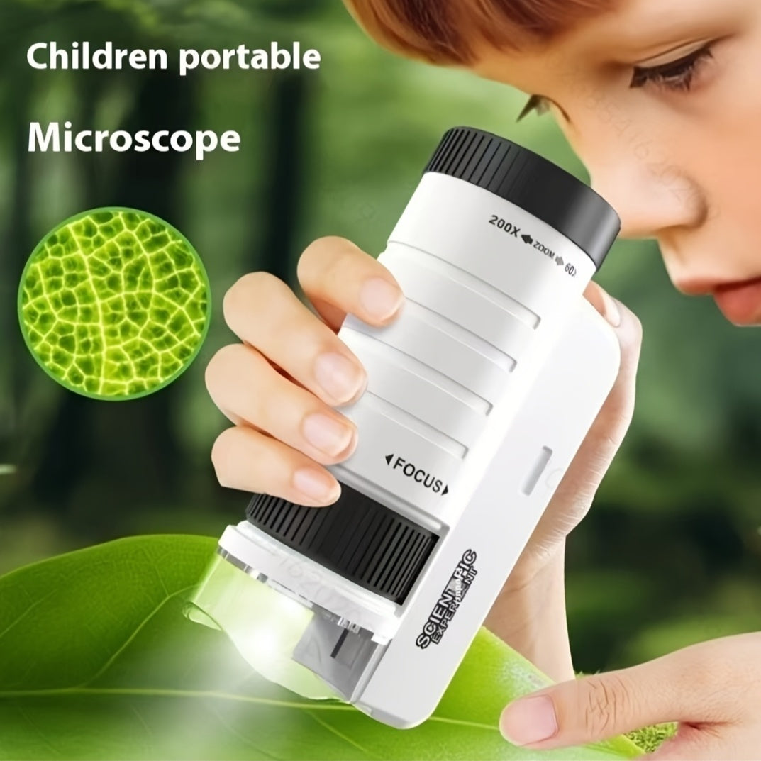 Mini Handheld Microscope for Kids 60X-200X with LED Light PVC Material Back-to-School Science Toy