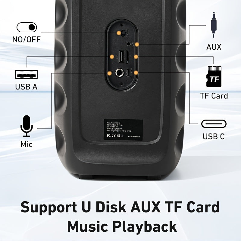 Wireless Speaker with Subwoofer Dual 10W RGB Lights FM Radio TF Card USB Battery Black