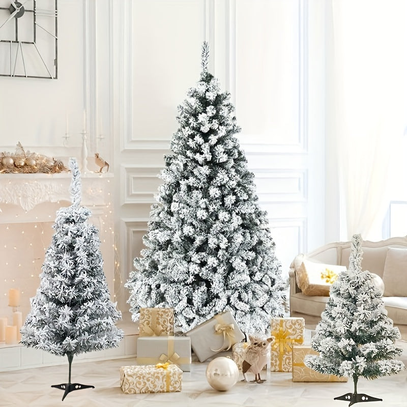 Flocked Artificial Cedar Christmas Tree White Reusable Easy Assembly Decorative for Home Office Party