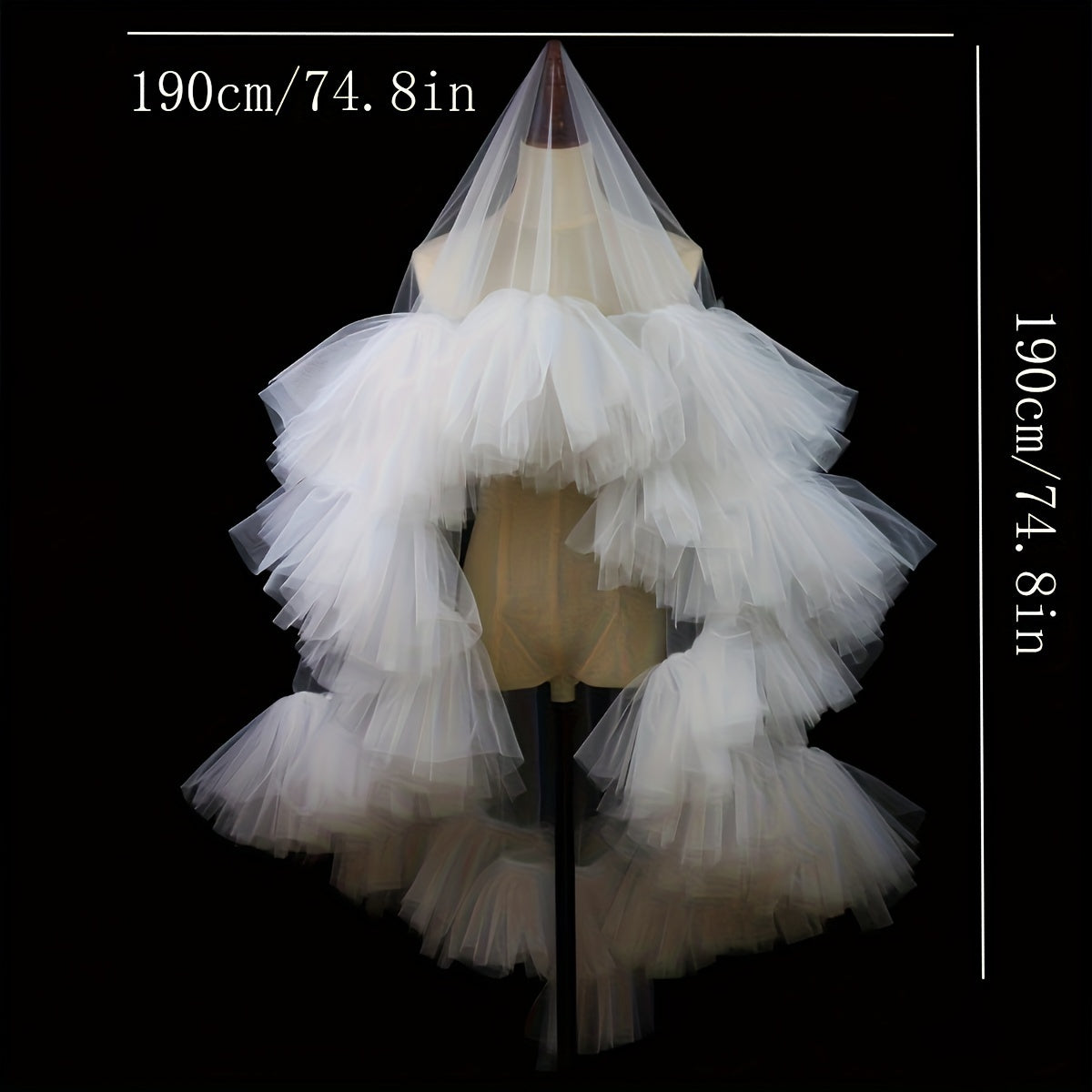 Large White Tulle Bridal Veil with Ruffle Fringe Puff Style for Wedding Photography