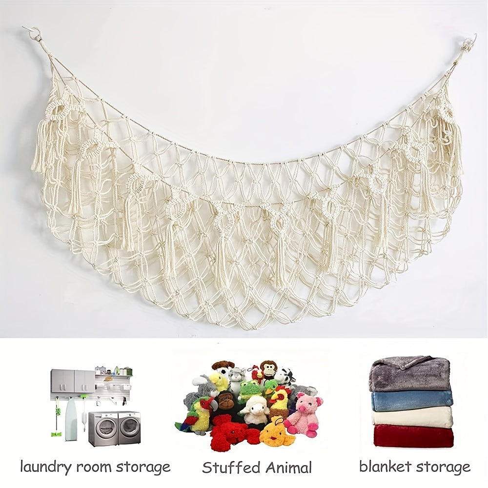 Qo'l bilan tayyorlangan dantel osma saqlash to'ri plush o'yinchoqlar va paxta ipi uchun, burchak saqlash va xona bezatish uchun mukammal.