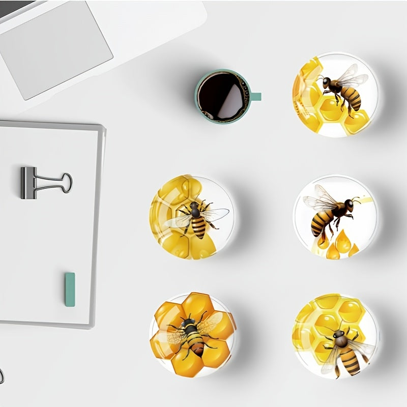 Glass Bee and Ocean Refrigerator Magnets Set of 12 Circular Stickers for Kitchen and Office Decor