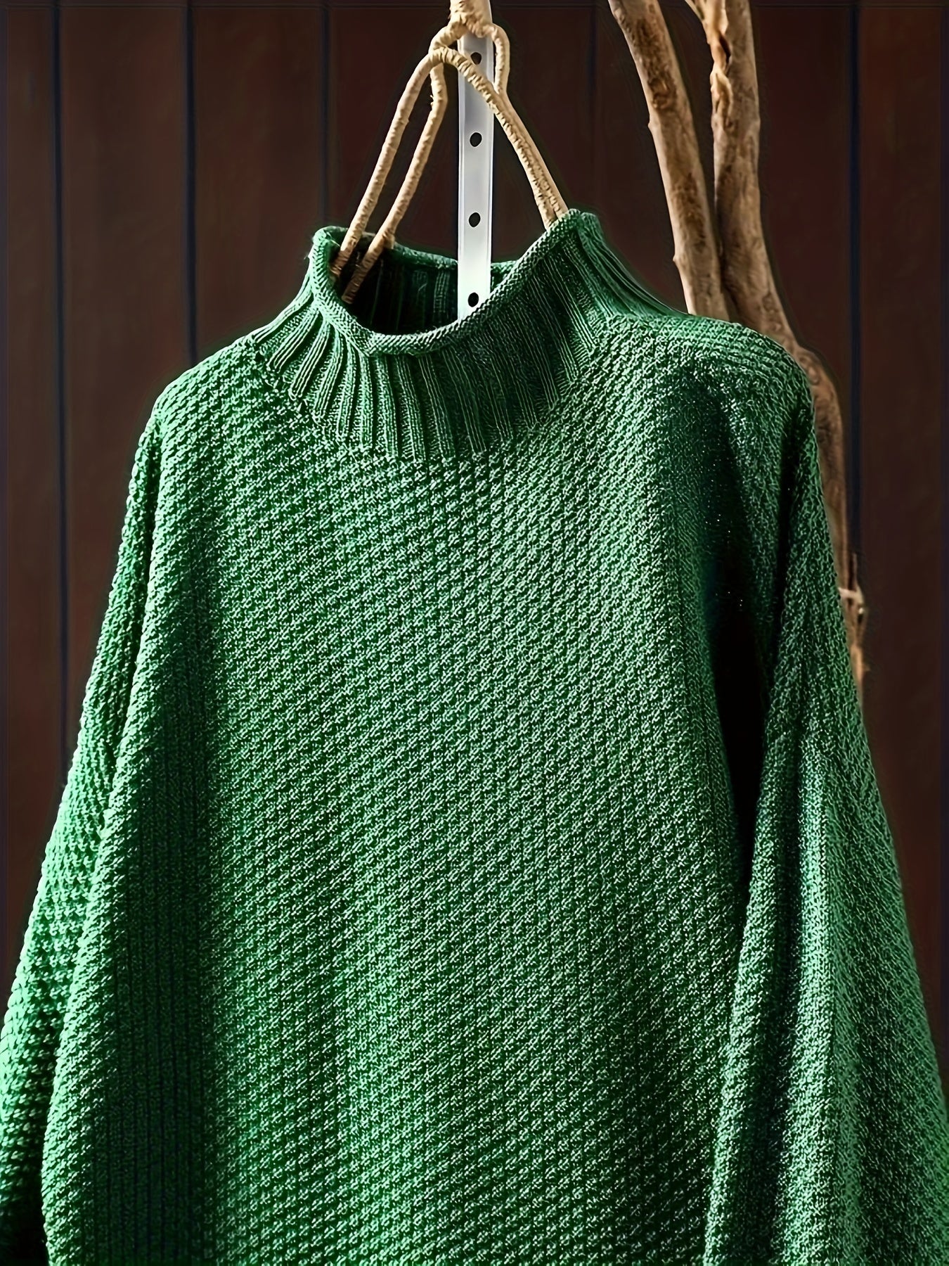 Women Acrylic Oversized Sweater Long Sleeve High Neck Solid Color Fall Winter