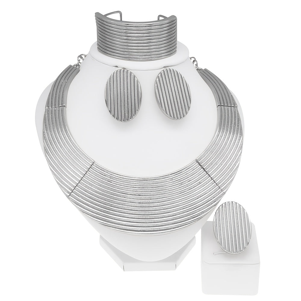 Women's Gold Plated Jewelry Set with Large Round Necklace Minimalist Elegant Gift