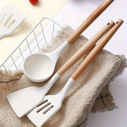 Set of 5 Non-Stick Kitchen Utensils with Wooden Handles for Cooking and Baking