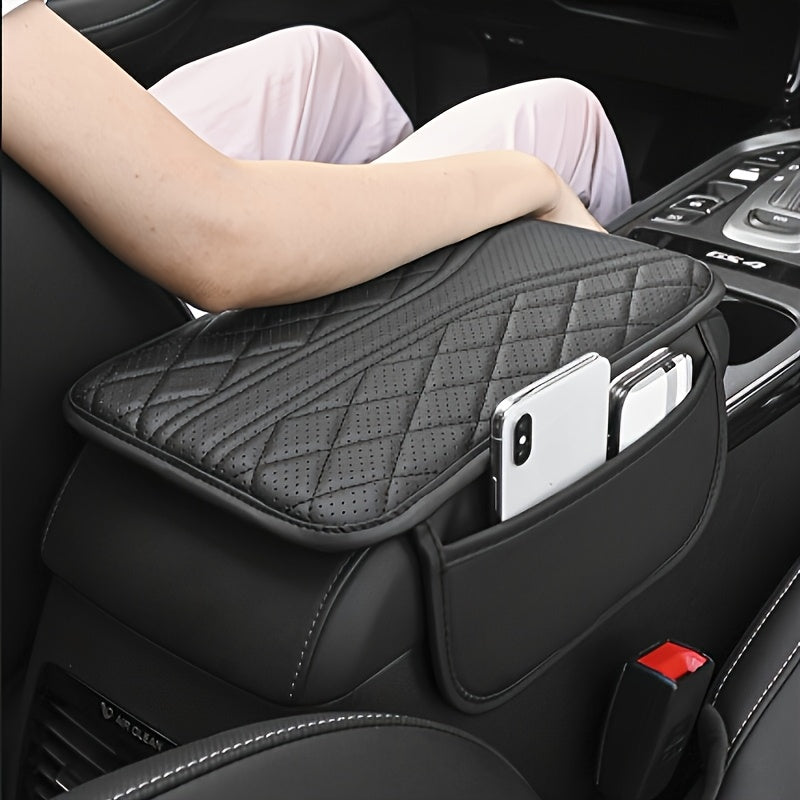 Universal PU Leather Car Armrest Pad with Storage Bag and Stylish Stitch