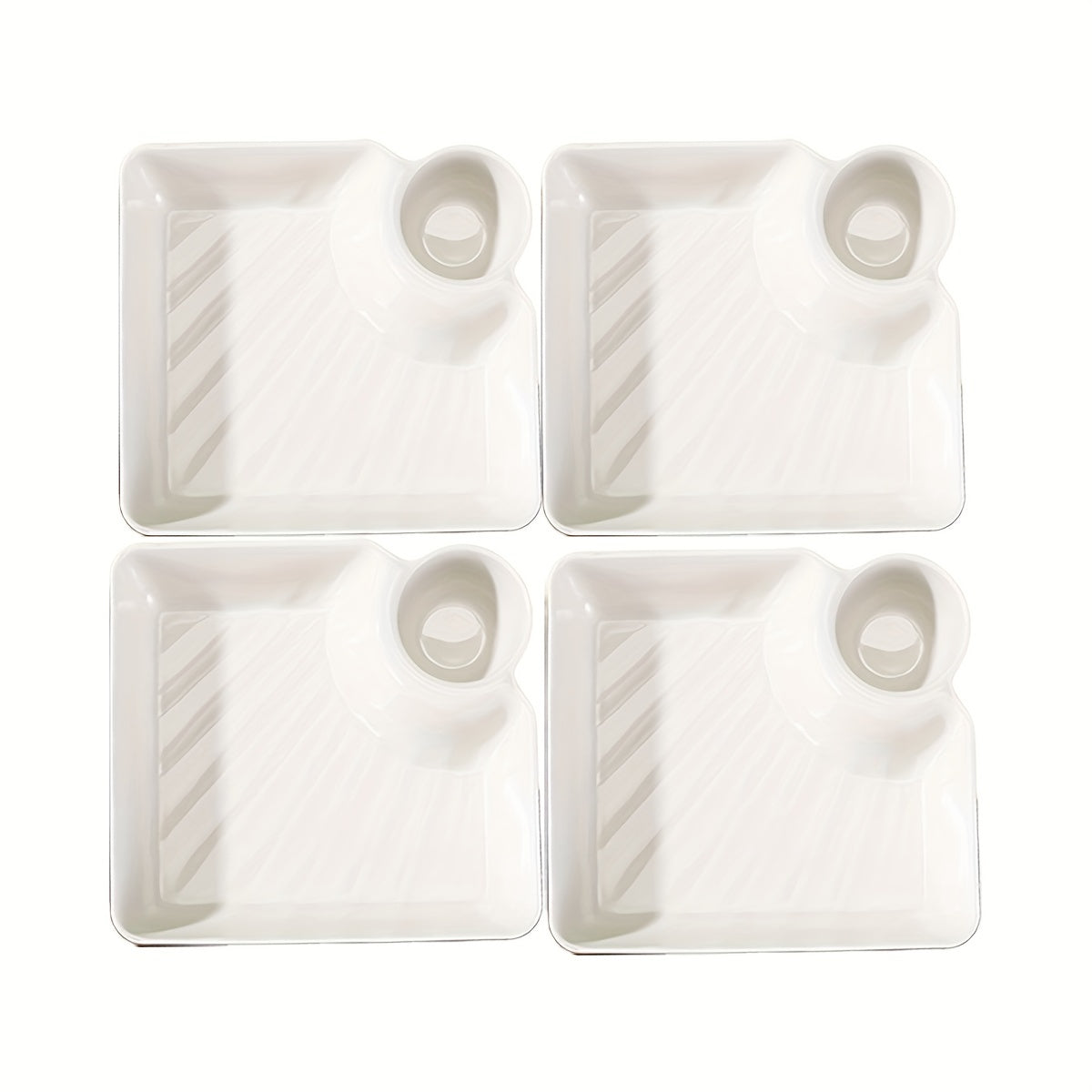 4-Piece Chip and Dip Serving Platter Set with Sauce Compartments for Snacks and Appetizers