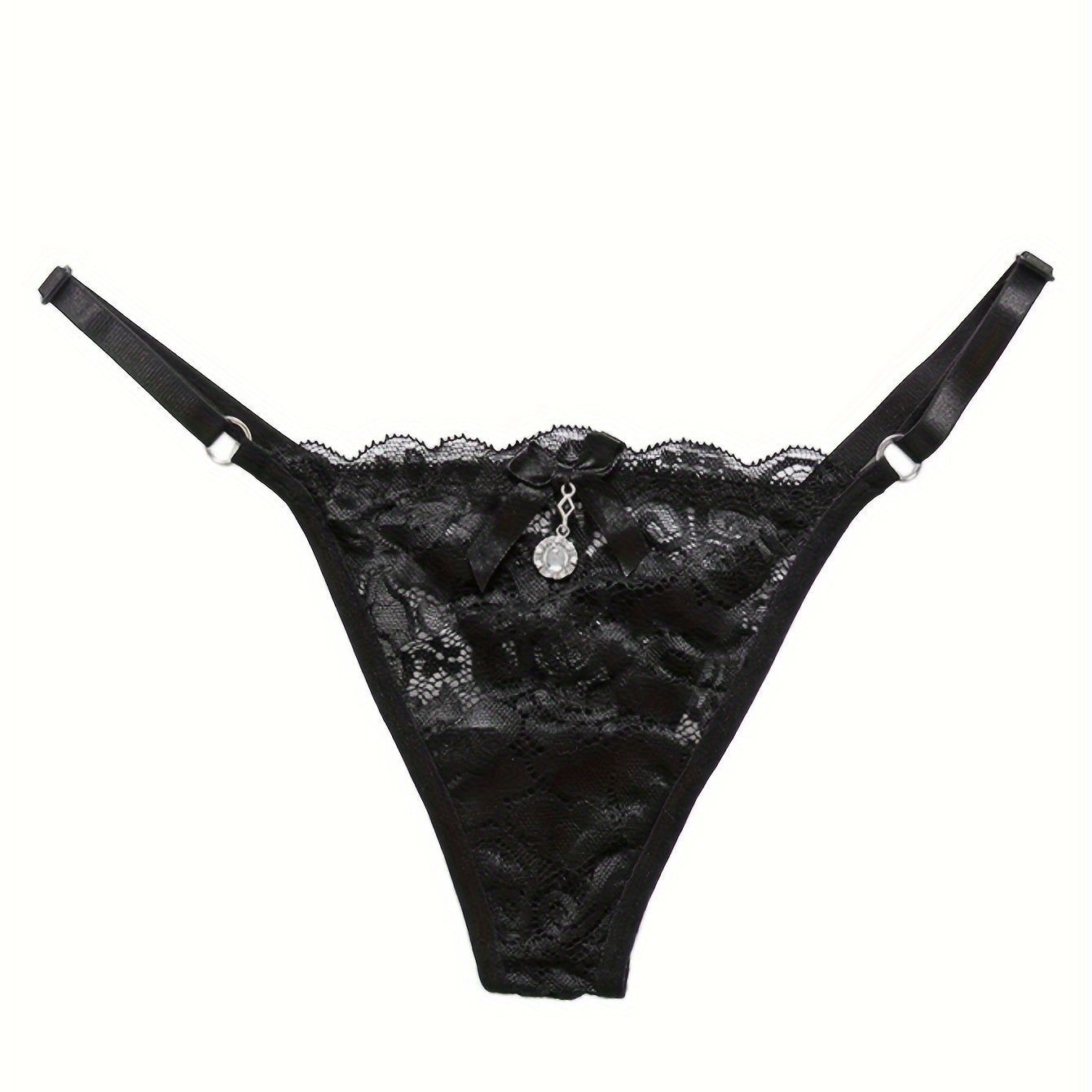 Women's Floral Lace Low Waist Thongs with Bow Tie Sexy Lingerie