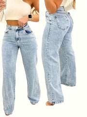 Women's High Elasticity Snowflake Print High Waist Straight Jeans Plus Size