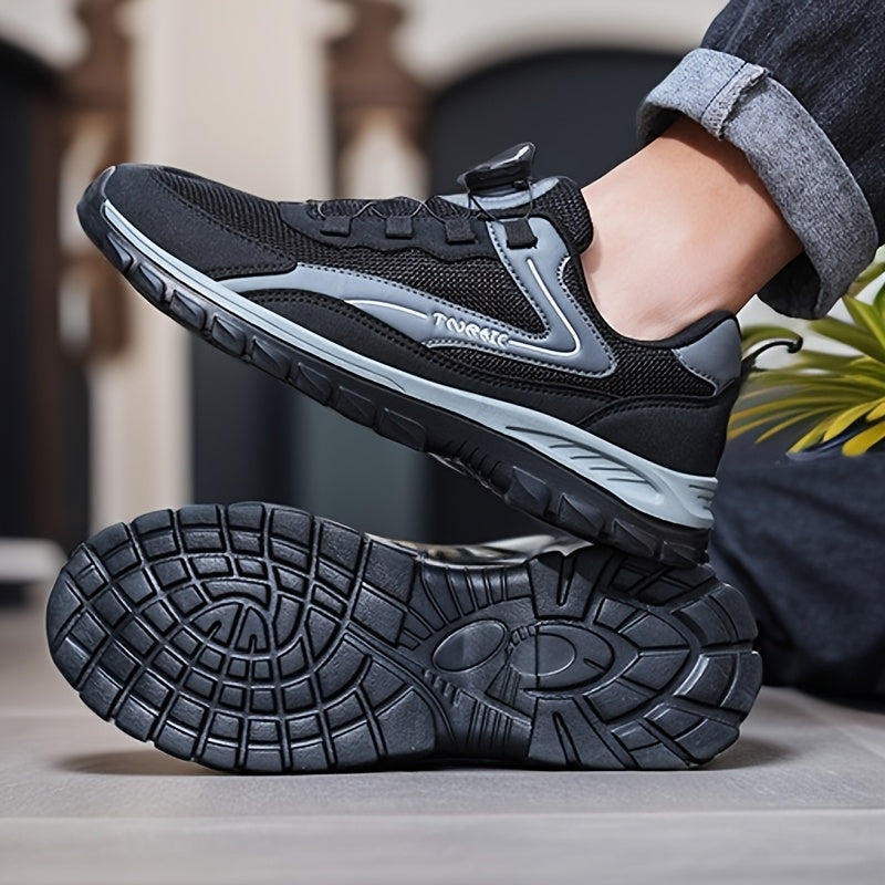 Large Men's Outdoor Shoes Lightweight Casual Hiking Shoes with Rotating No-Tie Buckle