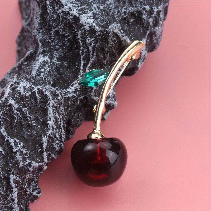 Ayollar uchun gilos brosh pin, emal meva shaklidagi rhinestone zargarlik buyumlari aksessuari