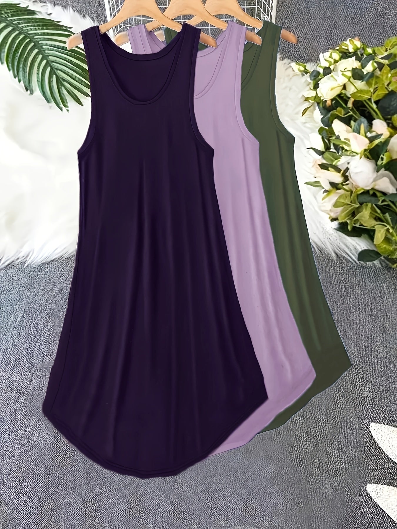 Plus Size Sleeveless Casual Sleep Dress Set for Women Spring Summer Nightgowns