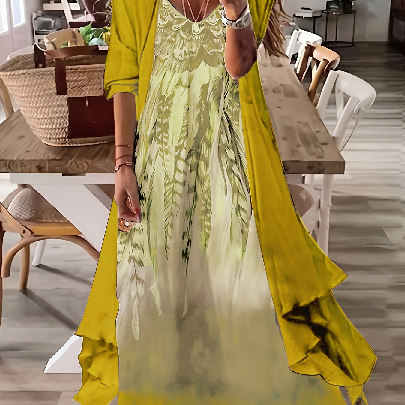 Vintage Floral Printed Short Sleeve Dress with Pleats and Fake Two-Piece Design