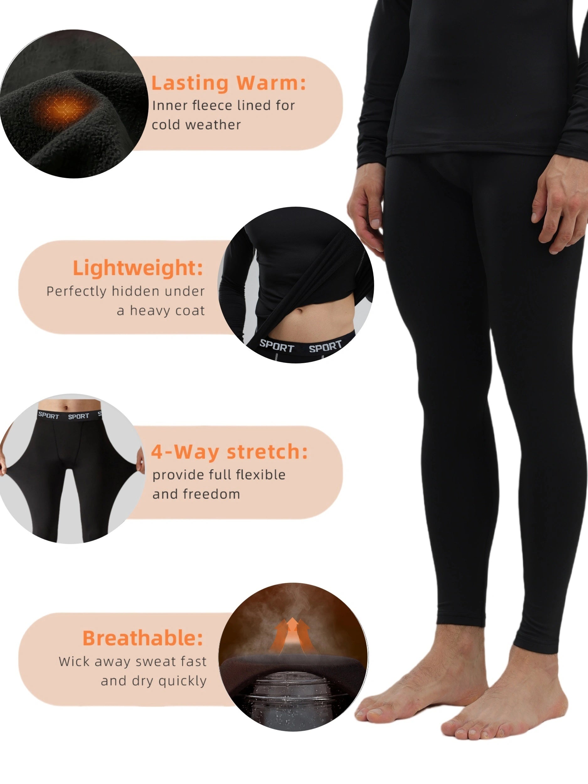 Men's Compression Pants Fleece-Lined Warm Skinny Fit for Autumn Winter Outdoor Activities