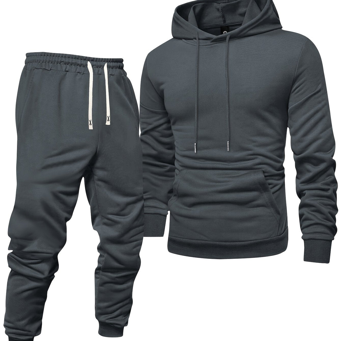 Men's Long Sleeve Hooded Sweatshirt and Threaded Sweatpants Set for Spring and Autumn